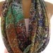 Summer Rain...Greens, Cobalt,Rust and Purple....Necklace Scarf......Chiffon.......Euro Chic...