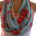 Gorgeous Roses on aqua Sky.......Necklace Scarf..Infinity scarf.....Chiffon....Euro Chic...