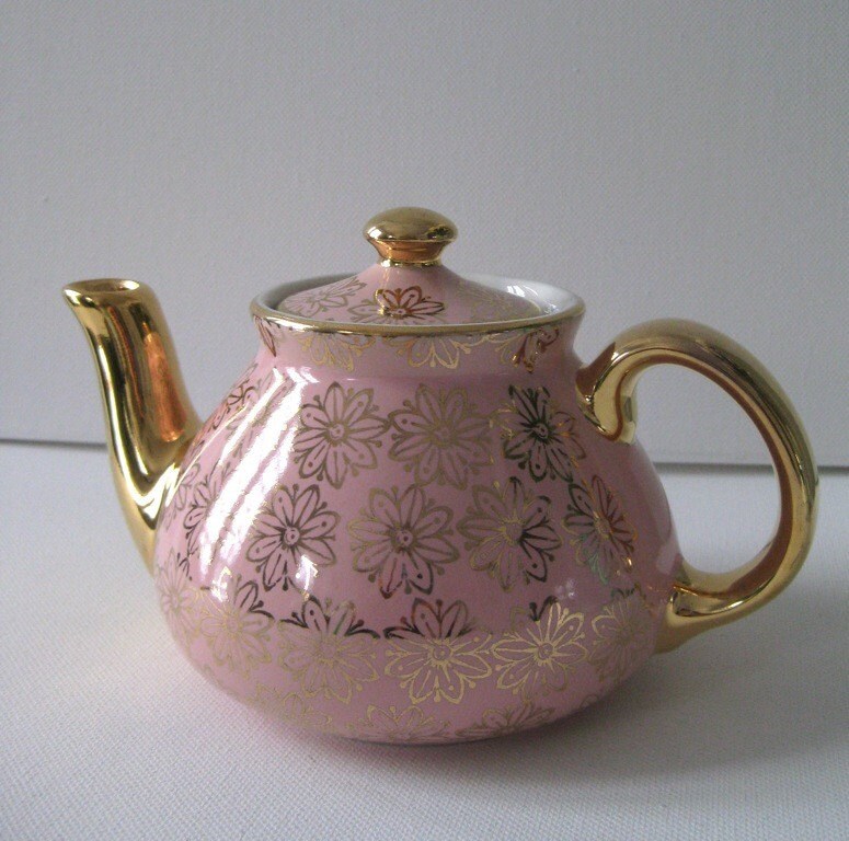 Vintage Hall China Pink and Gold Tea Pot