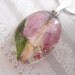 RESERVED FOR NADEGE-Romantic Victorian Pink Bleeding Heart and Heather Pressed Flower Oval Domed Glass Pendant-Symbolizes Undying Love