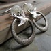 Moon Light - Hoop Dangle Earrings, Antique Silver, White Lampwork Glass, Sparrows, Vintage