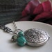 Flower Necklace Locket, Antique Silver Locket, Long Necklace, Teal Blue Turquoise Necklace - PEPPERMINT TEA