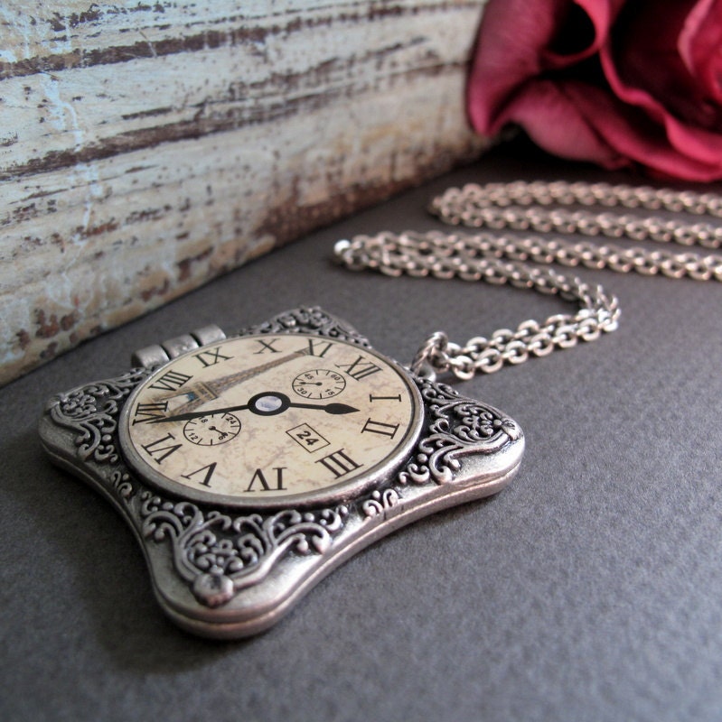 SALE Pocket Watch Necklace Locket Vintage Inspired Long