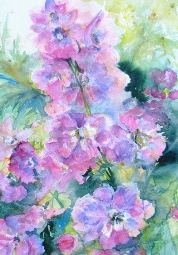 delphinium Original Watercolor painting 25% by JaniceTraneJones