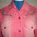 Denim Jacket with Studs Salmon Pink Turquoise Stretch Size Sm Boho Hippie Cowgirl