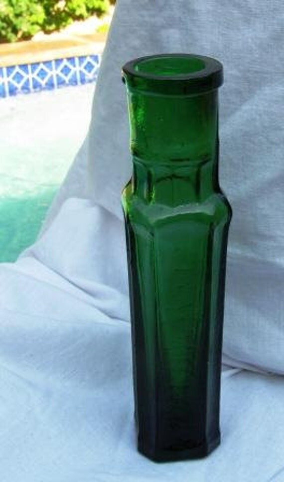 Antique Small Emerald Green Capers Bottle