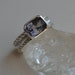 Purplish Blue Tanzanian Spinel Cushion Cut Ring on Patterned Sterling Band