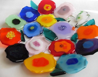Contemporary blooms Floral Colorful fused glass plate/home decor