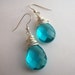 Silver Wire Wrapped Aqua Drop Earrings. Simple, Bold, Modern.