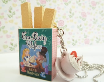 Tea Party Necklace Alice In Wonderland Necklace with teacup miniature charm great for theme tea party