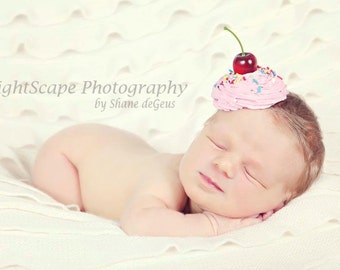 The Cherry On The Cupcake Headband ,photography prop ,baby headband first birthday party hat , tea party hat and for cupcake costume pink