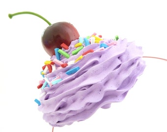Cupcake Headband "The Cherry On The Cupcake" tea party headband ,photography prop ,first birthday party hat and for cupcake costume purple