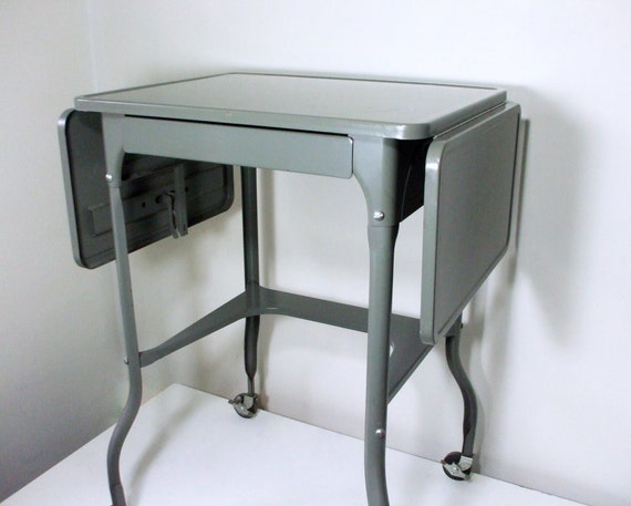 Vintage Typewriter Table with Drawer Industrial Gray