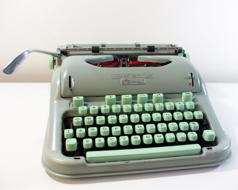 Hermes 3000 Cursive Typewriter with Case and Key