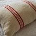 Red striped vintage hemp grainsack pillow with kapok 11 x 16