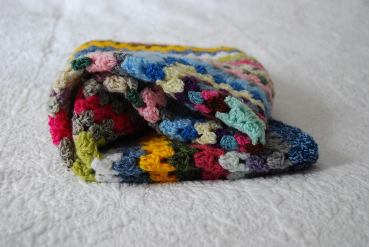 Vintage crochet wool blanket