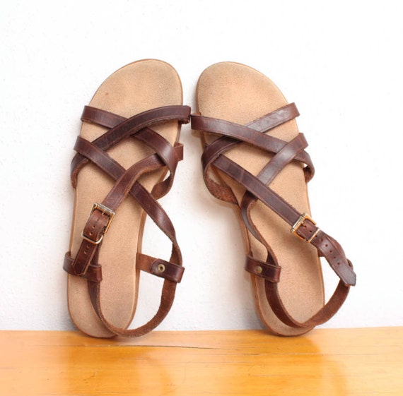 Items similar to 70s Strappy Sandals / Bass Sunjuns Sandals / Brown ...