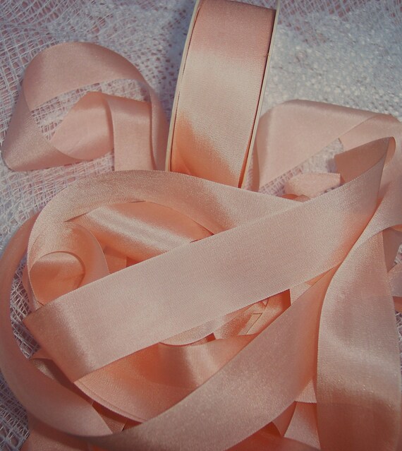 Pure Silk Ribbon Soft /Peach Color 1inch wide 5 yard Spool