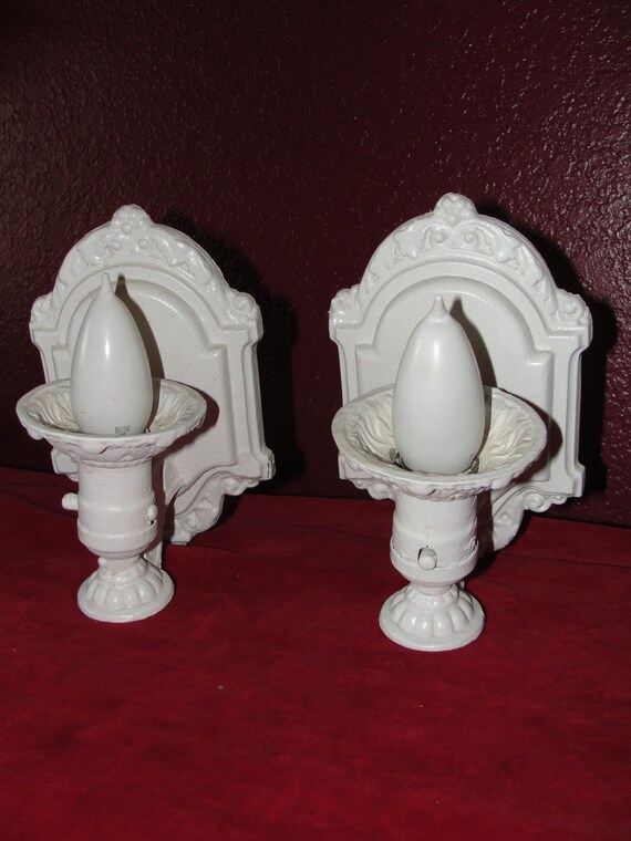 Vintage French Chic Light Fixture Metal White Wall Sconce