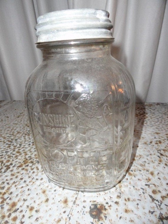 Vintage Coffee Jar Glass Sunshine Zinc Lid Large