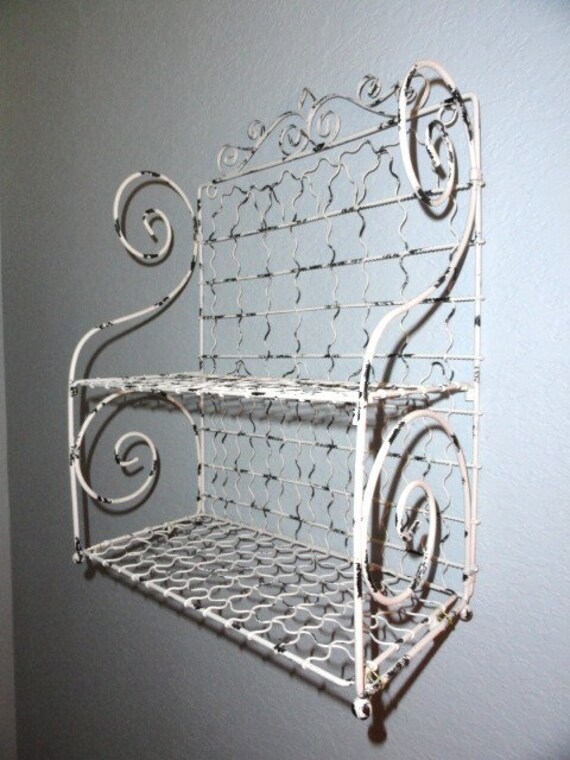 Vintage Shelf French Metal Twisted Wire Shabby Chic Snow White