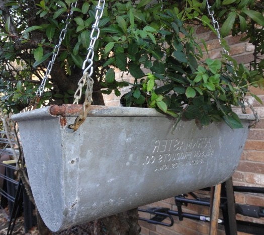 Vintage Hanging Garden Planter Galvanized Metal Organizer