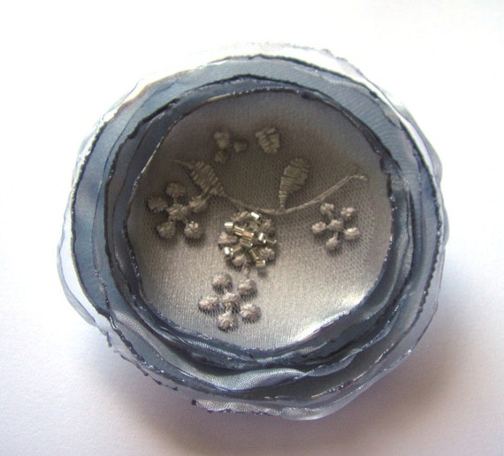 silver lace poppy rose blossom wedding flower brooch