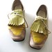 Vintage Leather Golf shoes. Jack Rogers. Size 6 M. 1970's. Baby blue, Chartreuse, Yellow and tan.