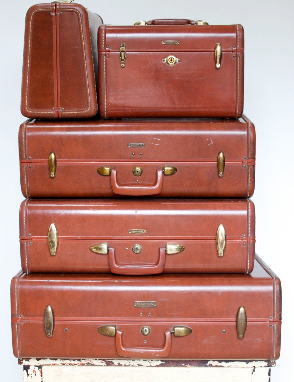 Vintage Samsonite Leather Suitcase / Set of Five