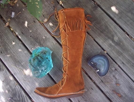 knee high fringe moccasins