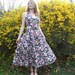 Vintage 80s HALTER DRESS 50s Style Floral Polished Cotton L