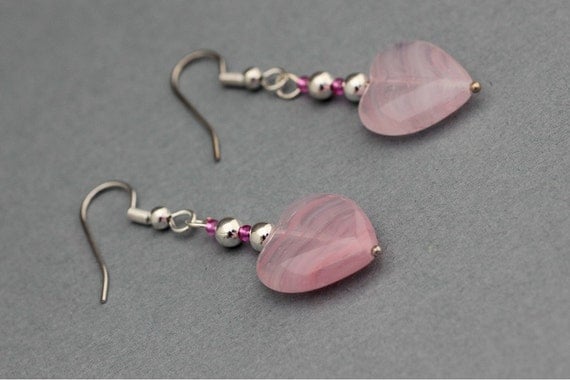 Items similar to Pink Heart Earrings on Etsy