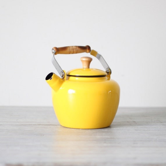 yellow enamel teapot