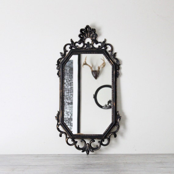 worn black rococo styled mirror by HRUSKAA on Etsy