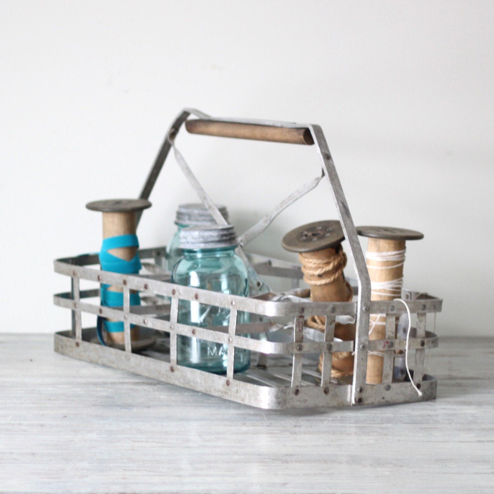 RESERVED antique milk bottle carrier basket