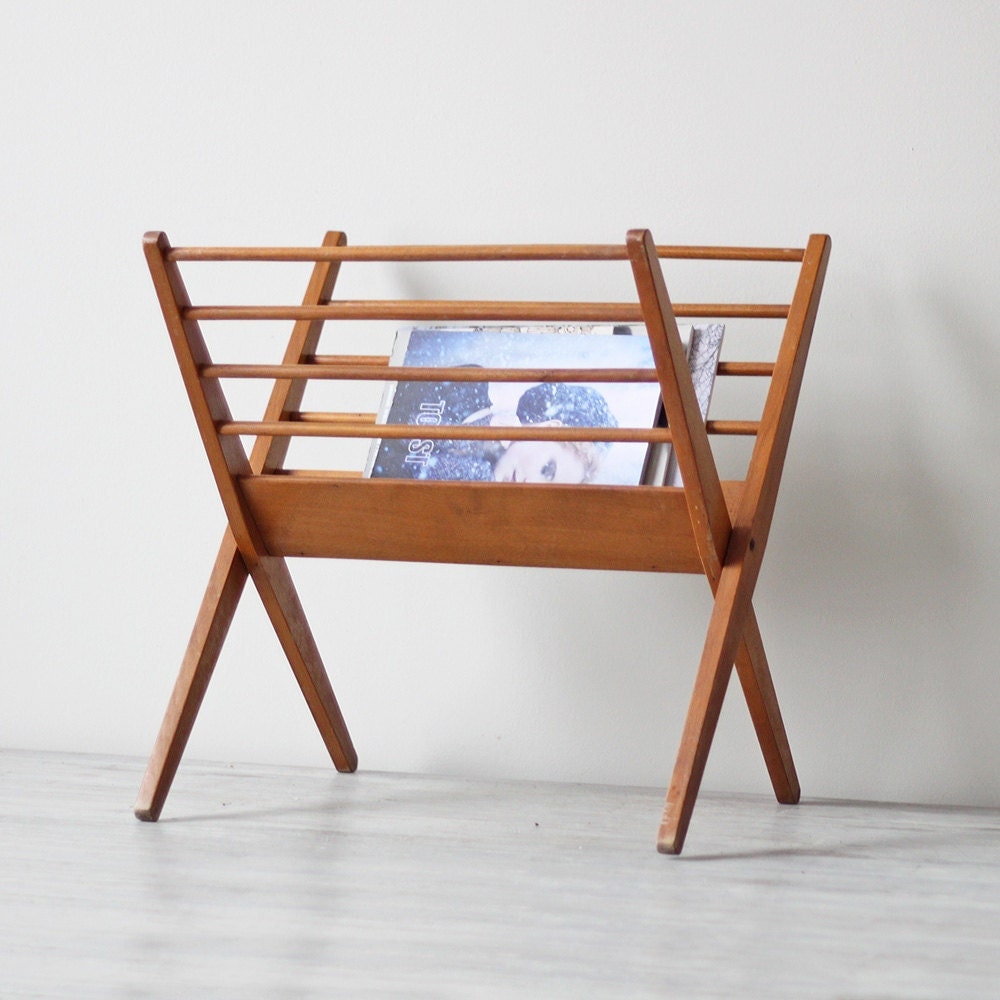 danish modern wood magazine rack by HRUSKAA on Etsy