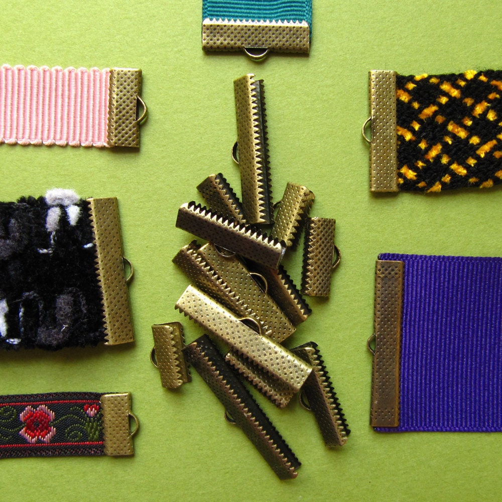 Antique Bronze Ribbon Clamps Ribbon Crimps by TwilightsFancy
