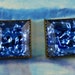 Vintage Glass Buttons - Blue Ice set in Brass Bezel - 2