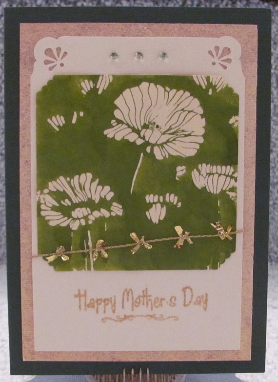 Happy Mother's Day Green and Gold Floral A7 Card Mom Mothers Mommy Card Floral Gold