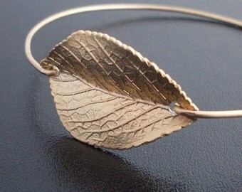 Leaf Bracelet, Gold Plated Charm, Fall Leaf Jewelry, Nature Jewelry, Fall Wedding, Fall Bridesmaid, Nature Bracelet, Leaf Bangle Bracelet