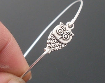 Little Owl Bracelet, Cute Owl Jewelry, Silver Bangle Bracelet, Silver Jewelry, Silver Bracelet, Owl Bangle Bracelet by Frosted Willow
