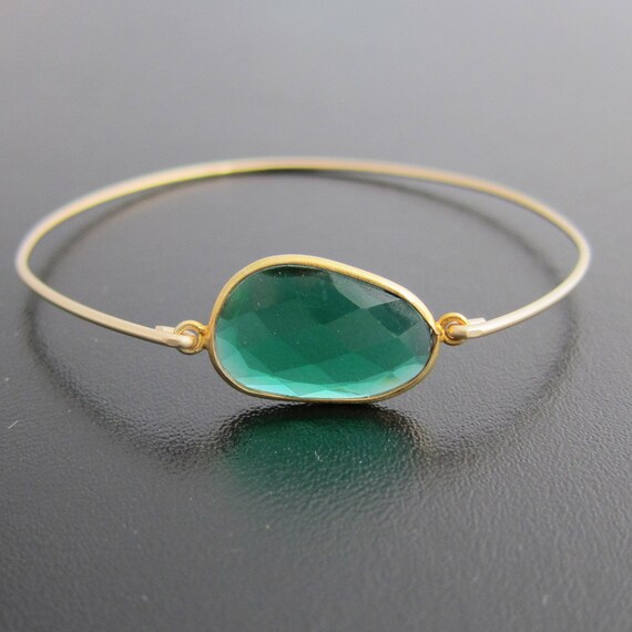 Forest Green Quartz Bracelet 14k Gold Filled Bangle
