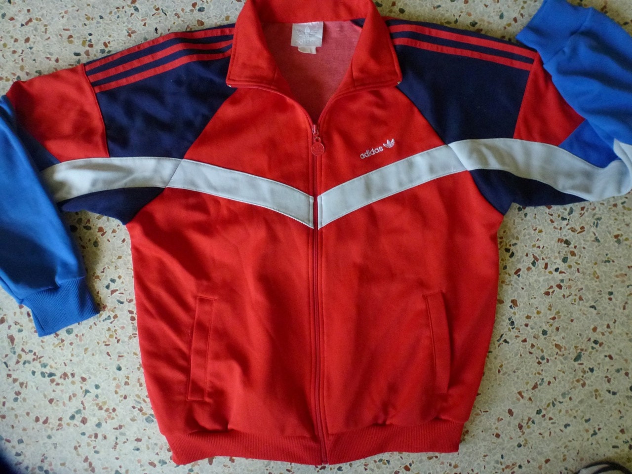 Vintage Adidas warm up jacket red white and blue track style