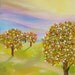 Oil painting whimsical abstract art Ornamental Trees 8x10 inches by Judith Rhue