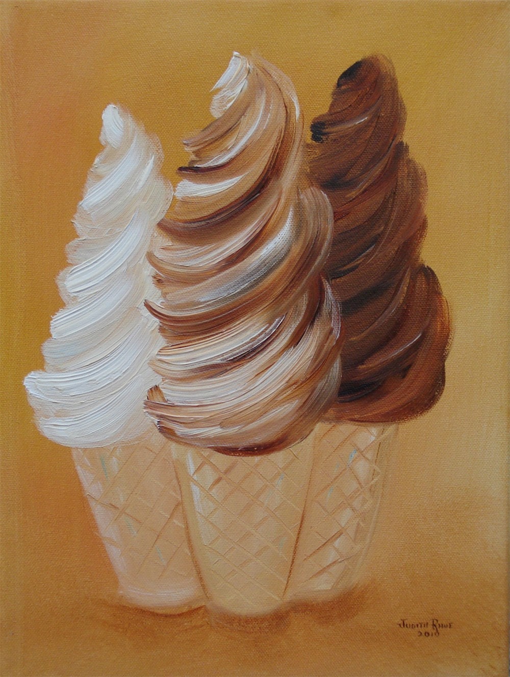 Original Oil Painting Summertime Soft Ice Cream Cones by jujuru