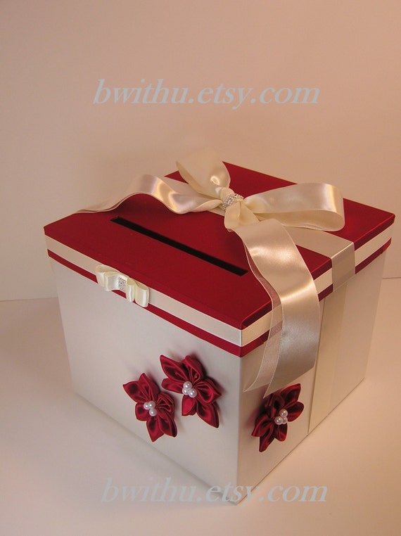 Wedding Card Box Red and Ivory Off white Gift Card Box Money