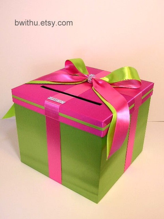 Lime Green n Hot pink Fuchsia Wedding Card Box Gift Card