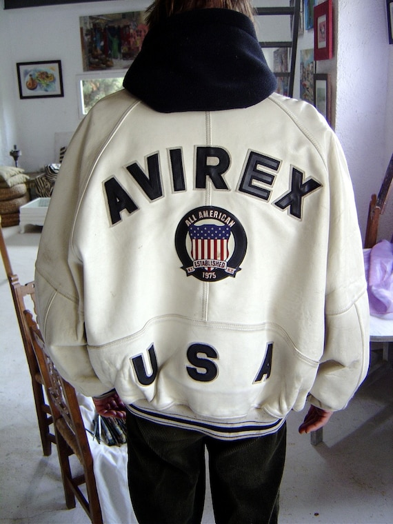 80s White Avirex leather bomber jacket