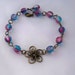 Antiqued Brass Flower Bracelet, Pink and Blue