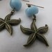 Reserved - Starfish Earrings, Baby Blue Pebble, Brass